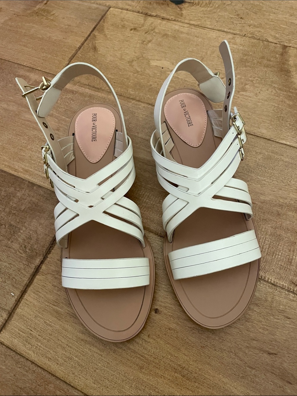Pour La Victoire White Strappy Crossband Sandals